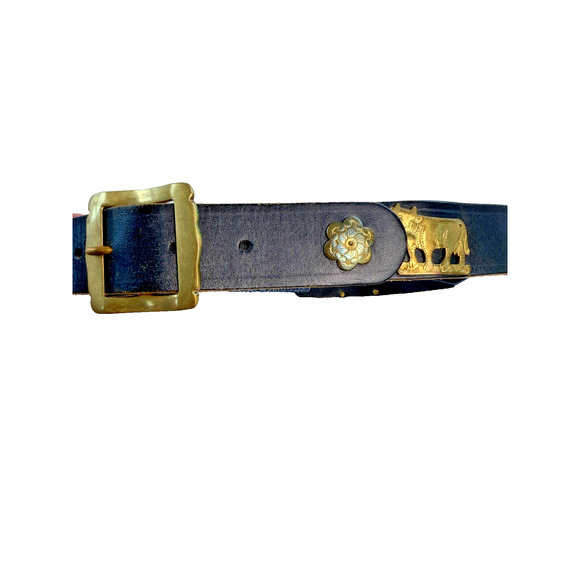 Vintage MAGO Appenzeller Folk Belt Black Brass Switzerland Traditional Cows 30 main image 5